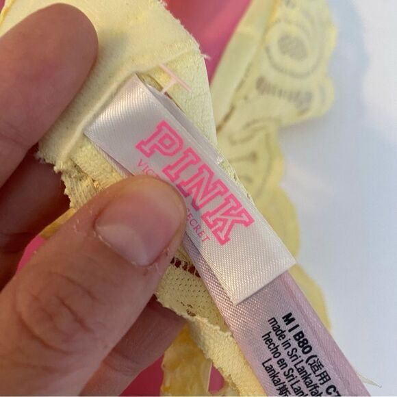 PINK Victorias Secret sexy Lace High Neck yellow padded push up bralette bra M - Picture 9 of 13